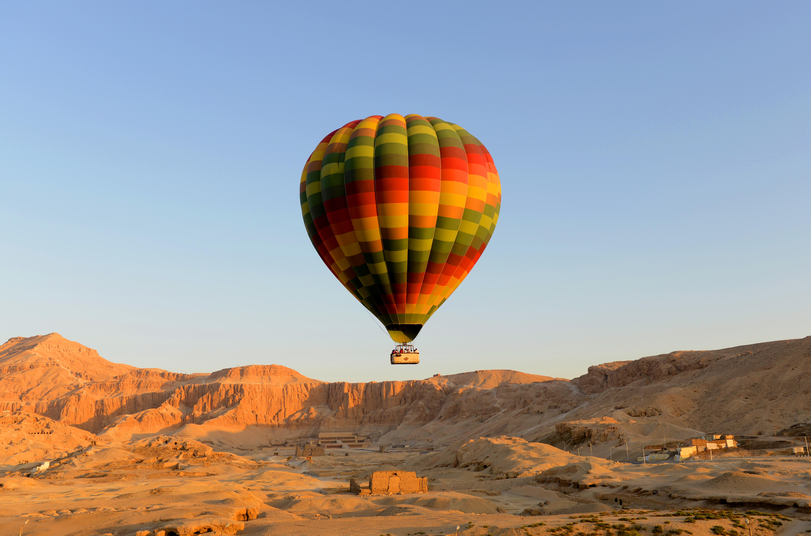 Hot air balloon lifting off in Egypt.